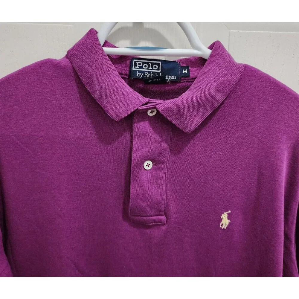 POLO Ralph Lauren Purple Short Sleeve Polo Shirt Size M USA Made White Pony‎